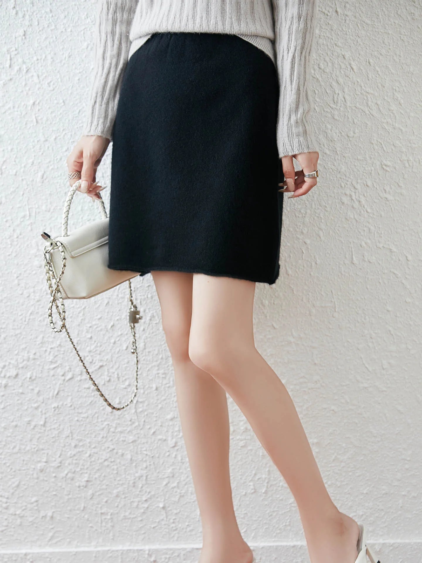 Women's 100% Pure Wool Half Skirt Autumn Winter Mid-calf Knitted Pleated Skirt A-line High Waist Office Lady Dress Versatile
