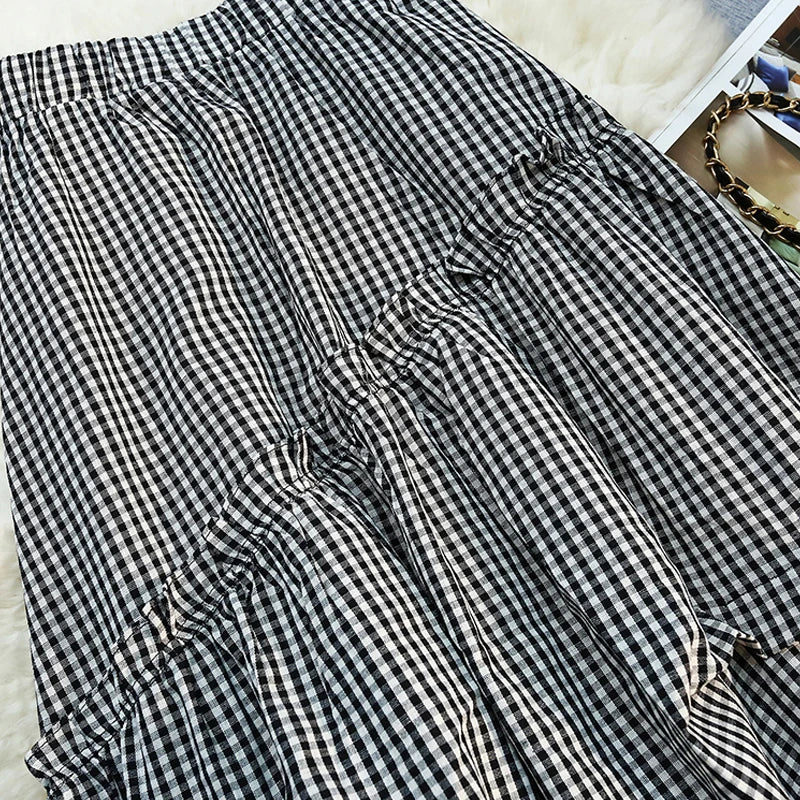Seoulish High Waist Irregular Vintage Plaid Women's Umbrella Skirts 2026 New Spring Summer Korean Loose A-line Skirts Female
