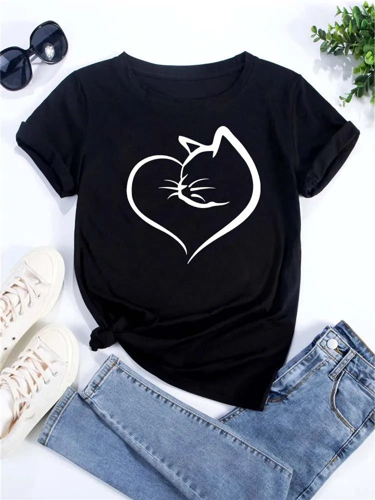 Women Kawaii Cats Print Summer Cute Women Tshirt Funny Cartoon T Shirt Female Ullzang T-shirt 90s Fashion Korean Style Top Tee