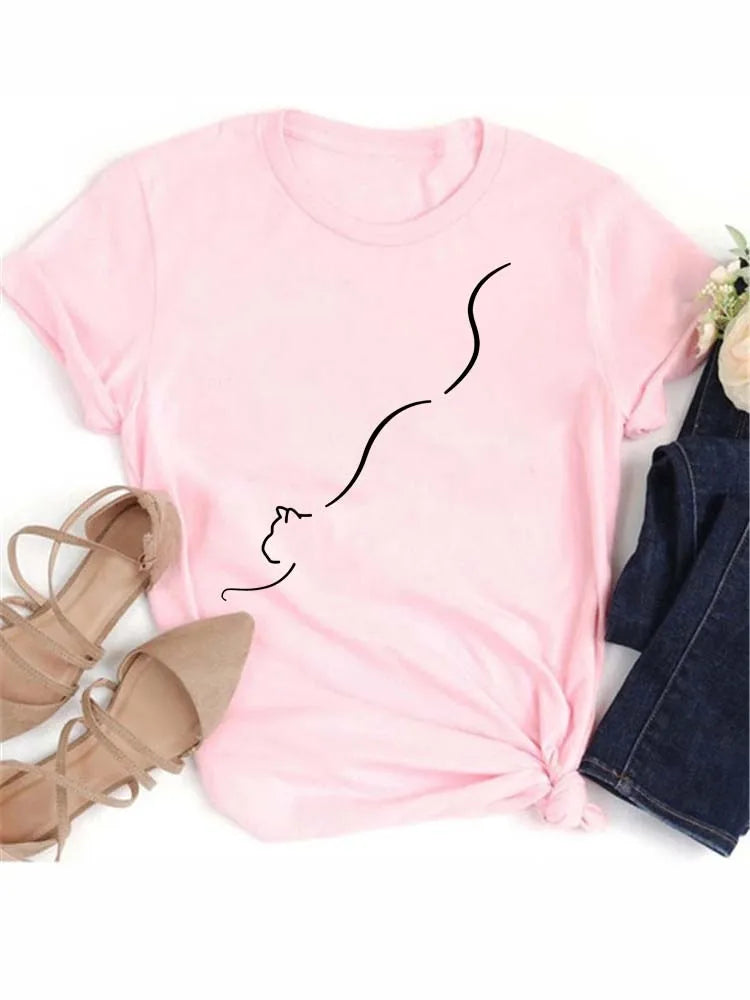 Women Kawaii Cats Print Summer Cute Women Tshirt Funny Cartoon T Shirt Female Ullzang T-shirt 90s Fashion Korean Style Top Tee
