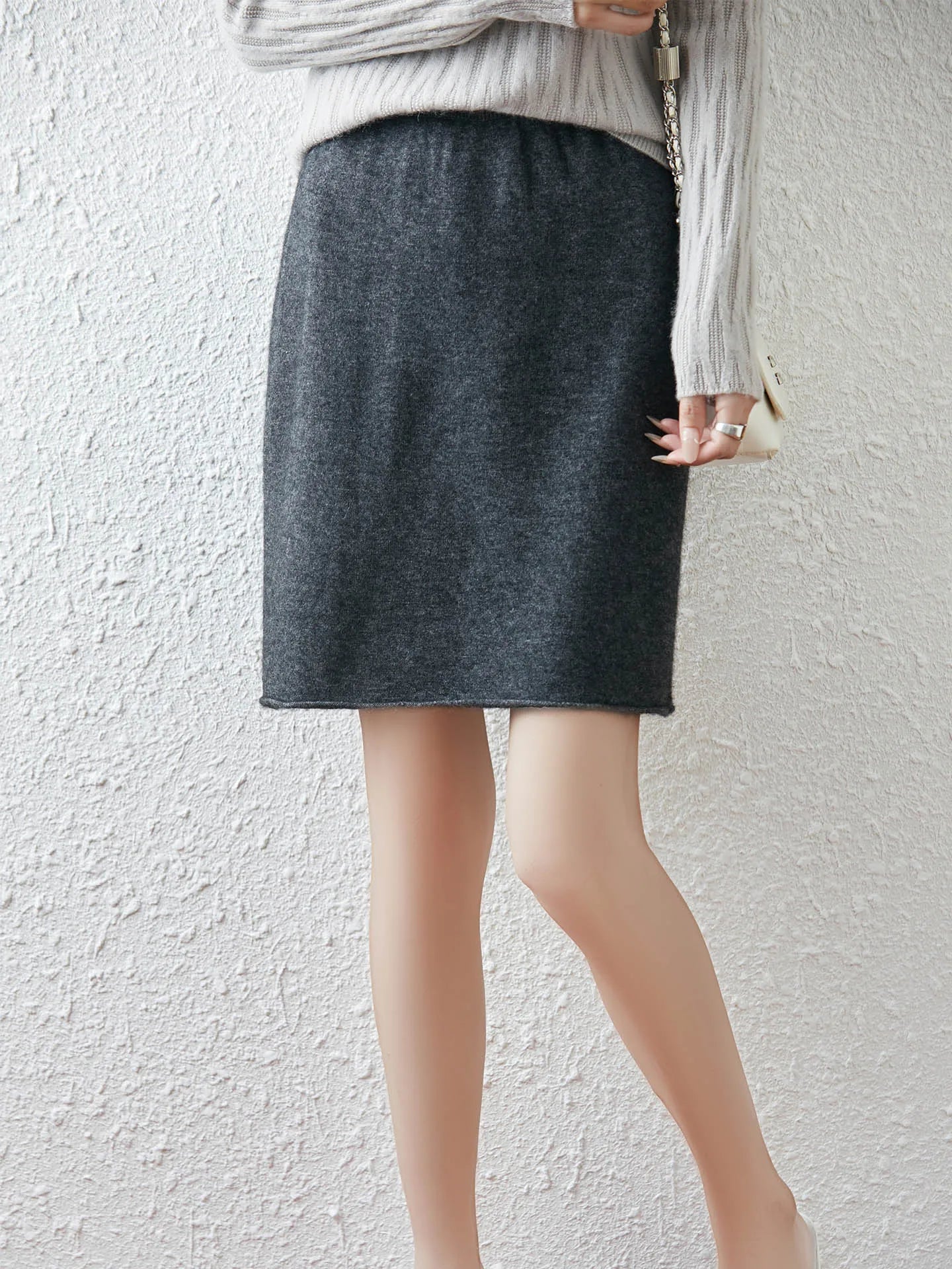 Women's 100% Pure Wool Half Skirt Autumn Winter Mid-calf Knitted Pleated Skirt A-line High Waist Office Lady Dress Versatile