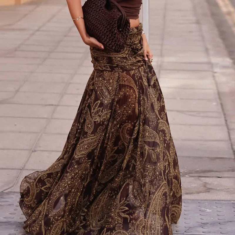 Irregular Printed Big Swing Long Skirts for Women