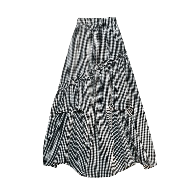 Seoulish High Waist Irregular Vintage Plaid Women's Umbrella Skirts 2026 New Spring Summer Korean Loose A-line Skirts Female